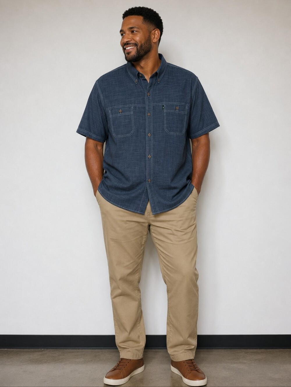 GH Bass Men's Short-Sleeve Button-Down Work Shirt - Blue Size XXL